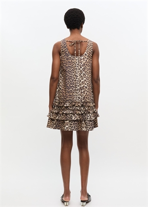 Printed cotton poplin U-neck mini kjole Leopard W0906 Ganni 